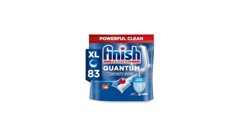 Finish Quantum vaatwastabletten voor krachtige reiniging en glans.