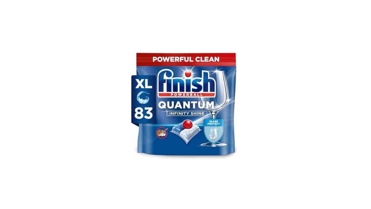 Finish Quantum vaatwastabletten voor krachtige reiniging en glans.