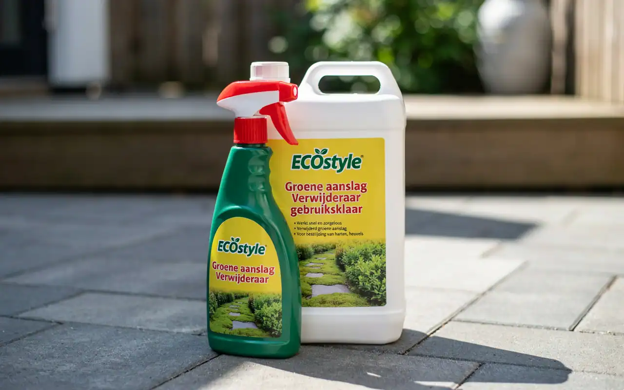 Groene aanslag verwijderen van terras, tegels en bestrating