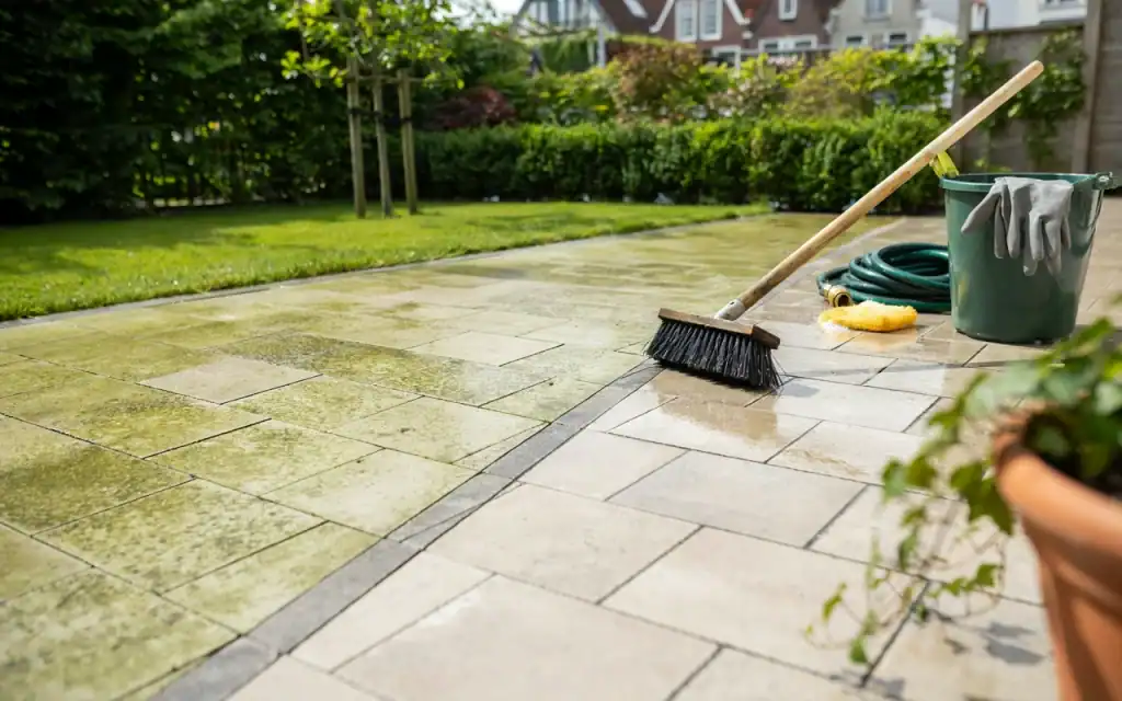 Groene aanslag terras verwijderen